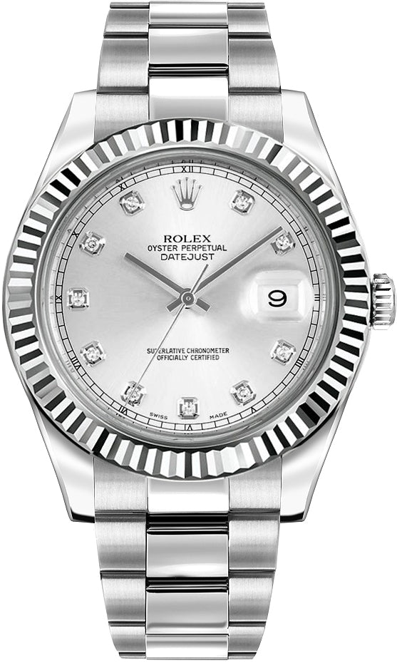 Rolex Datejust II, Steel, Oyster, Silver Diamond Dial