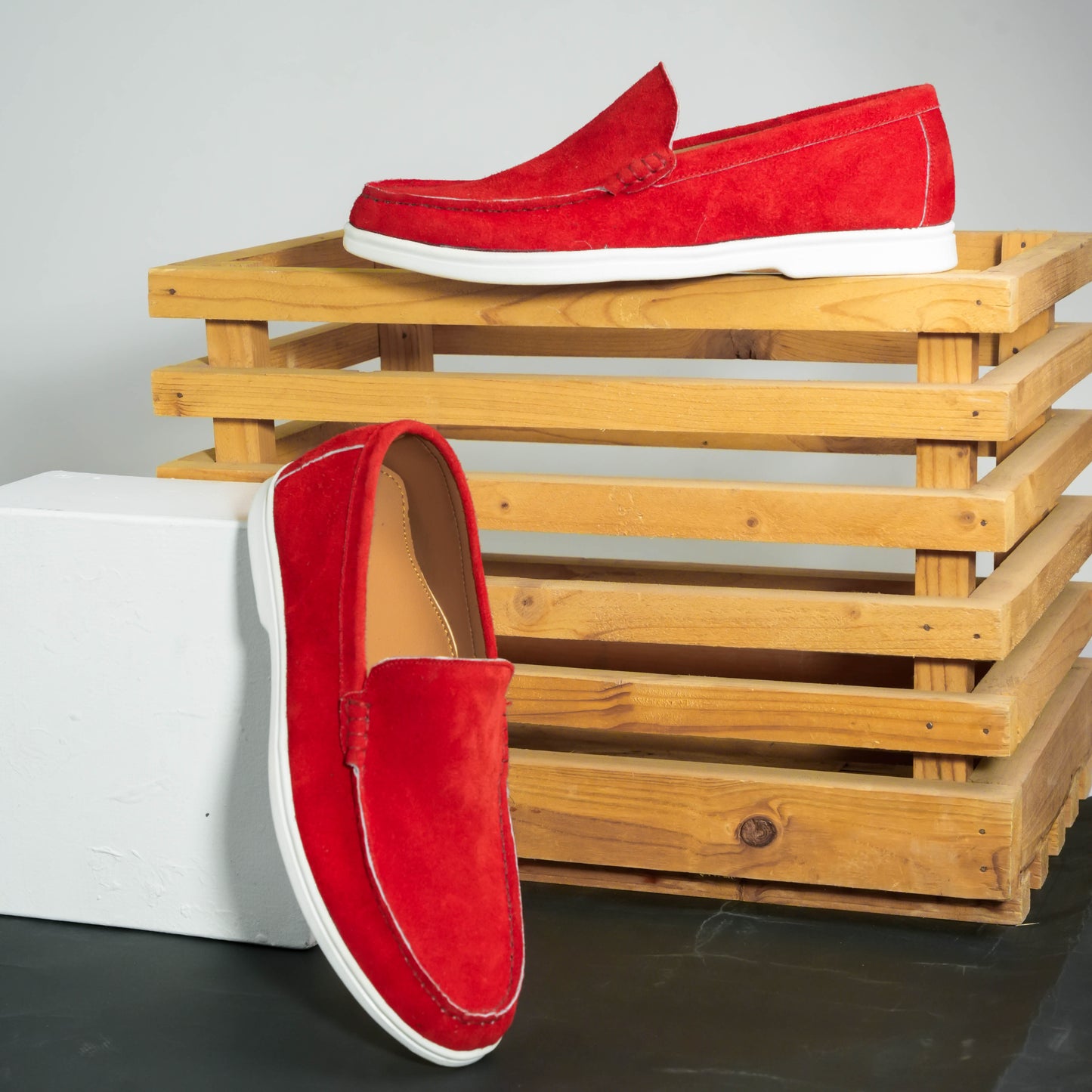 Monaco Suede Loafer ( Firestone Red ) - 100% Pure Suede Leather