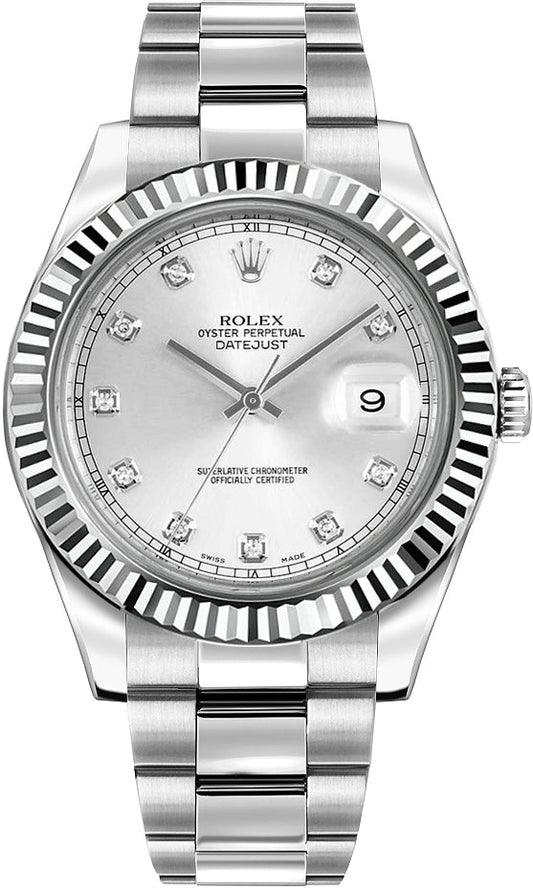 Rolex Datejust II, Steel, Oyster, Silver Diamond Dial