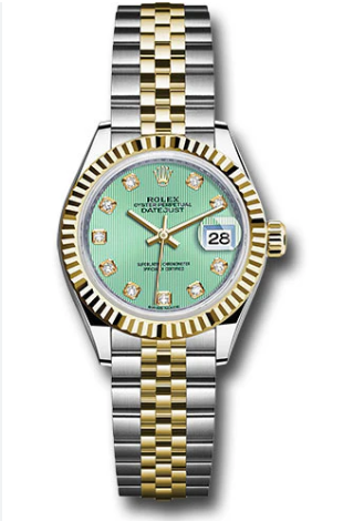 Rolex Datejust 28mm, Jubilee, Fluted, Diamond Green Dial