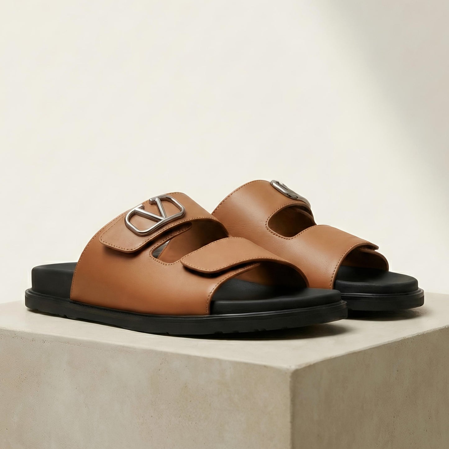 Vltn Leather Slides (Mustard) Genuine Cow Leather