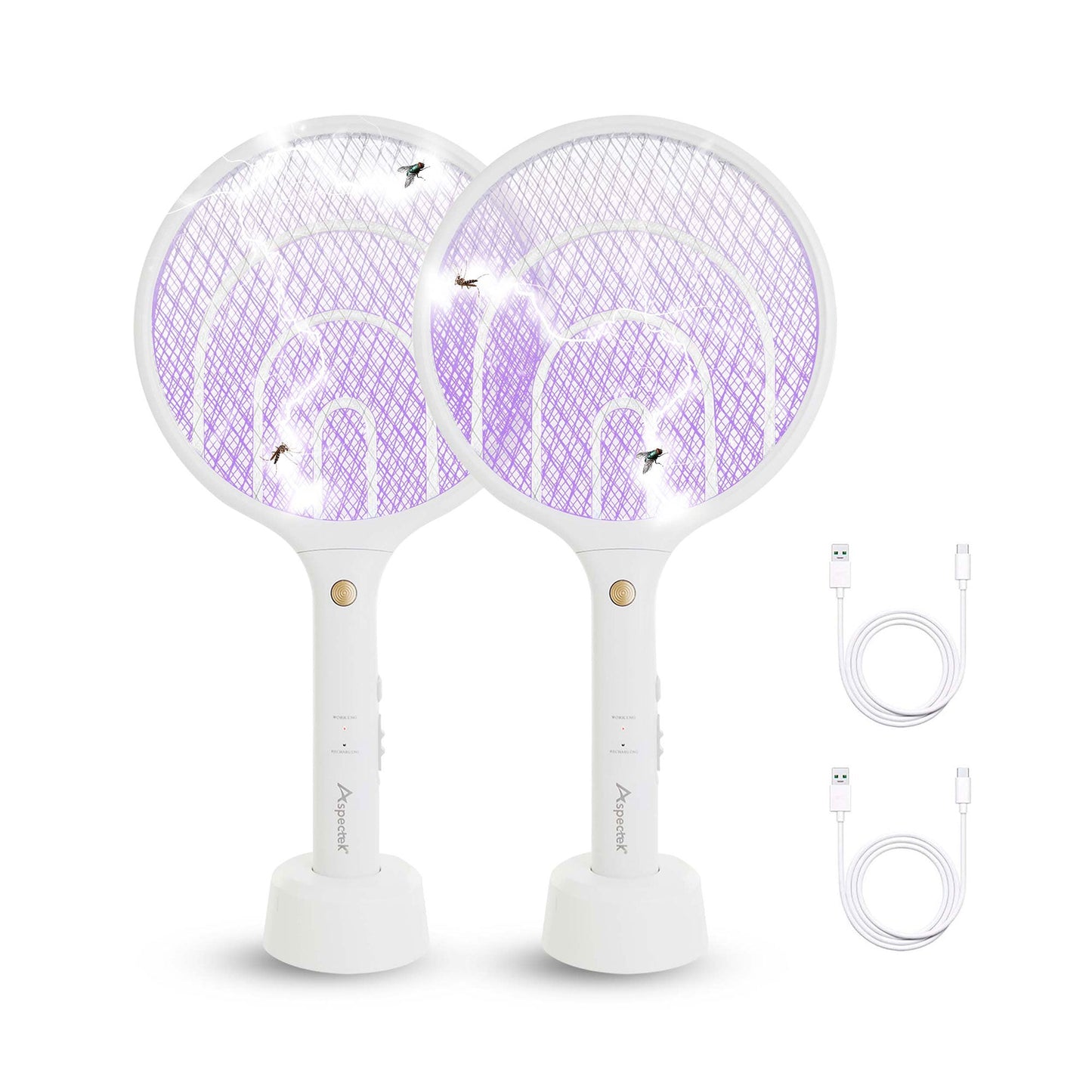 Aspectek 2 Pack Electric Fly Swatter 3000V, 2 in 1 – Electric Fly Swatter & Bug Zapper Racket for Indoor & Outdoor Use