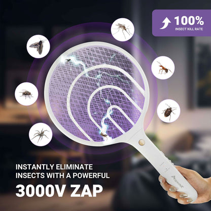 Aspectek 2 Pack Electric Fly Swatter 3000V, 2 in 1 – Electric Fly Swatter & Bug Zapper Racket for Indoor & Outdoor Use