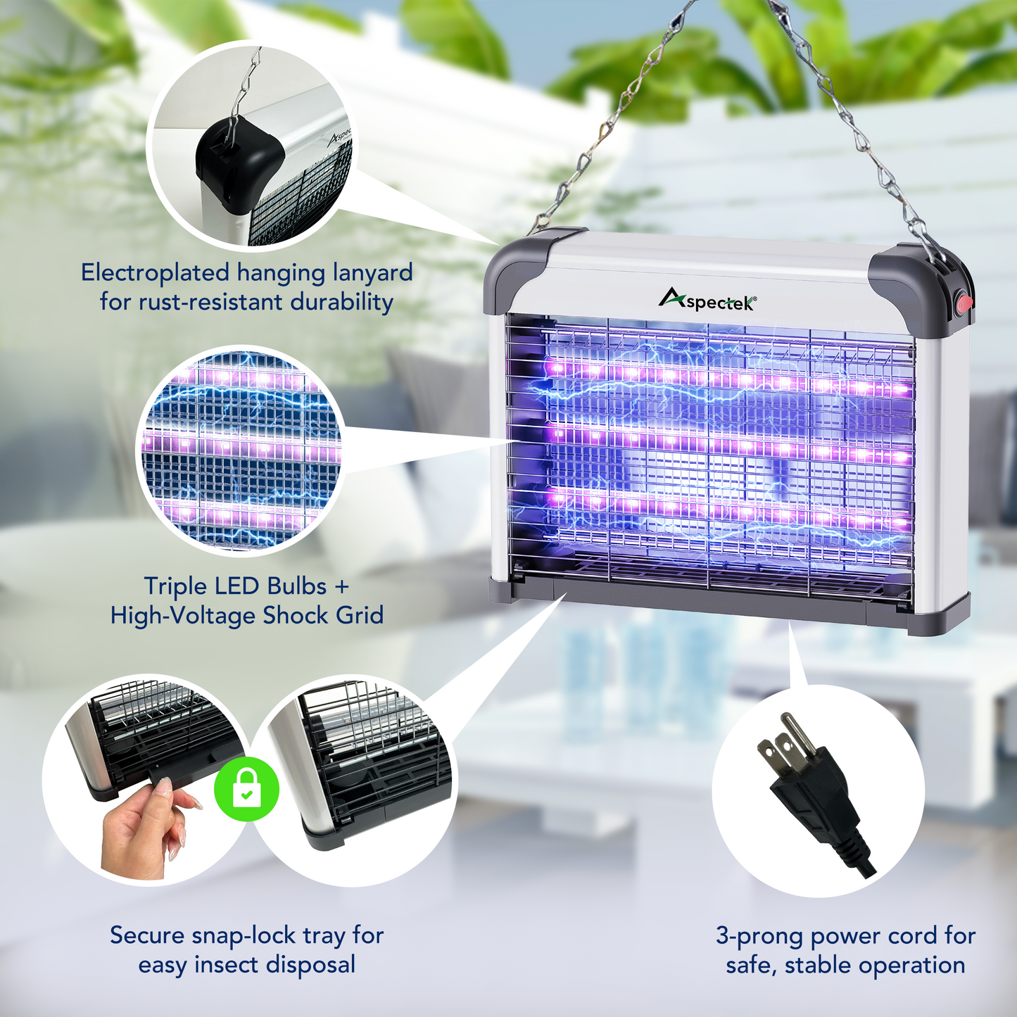 Aspectek LED Bug Zapper - Powerful High-Voltage Insect Killer Mosquito Zapper Indoor, 3 LED Light, Energy-Efficient & Durable Fly Trap