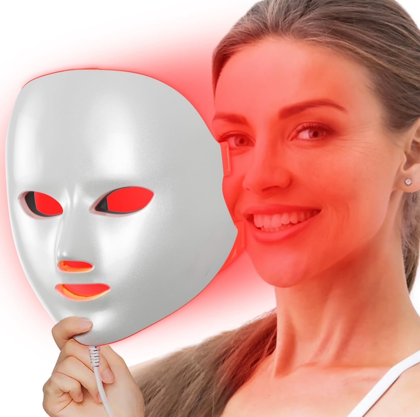 Red Light Mask for Face, 7 Color Red Light Facial Masks, At-Home Facial Care Device, Portable, Cordless, and Rechargeable