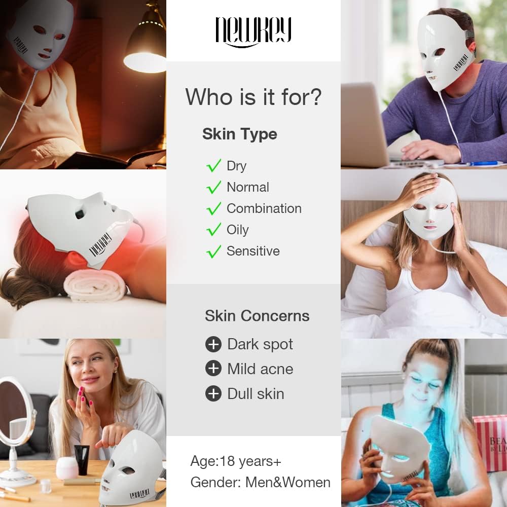 Red Light Mask for Face, 7 Color Red Light Facial Masks, At-Home Facial Care Device, Portable, Cordless, and Rechargeable