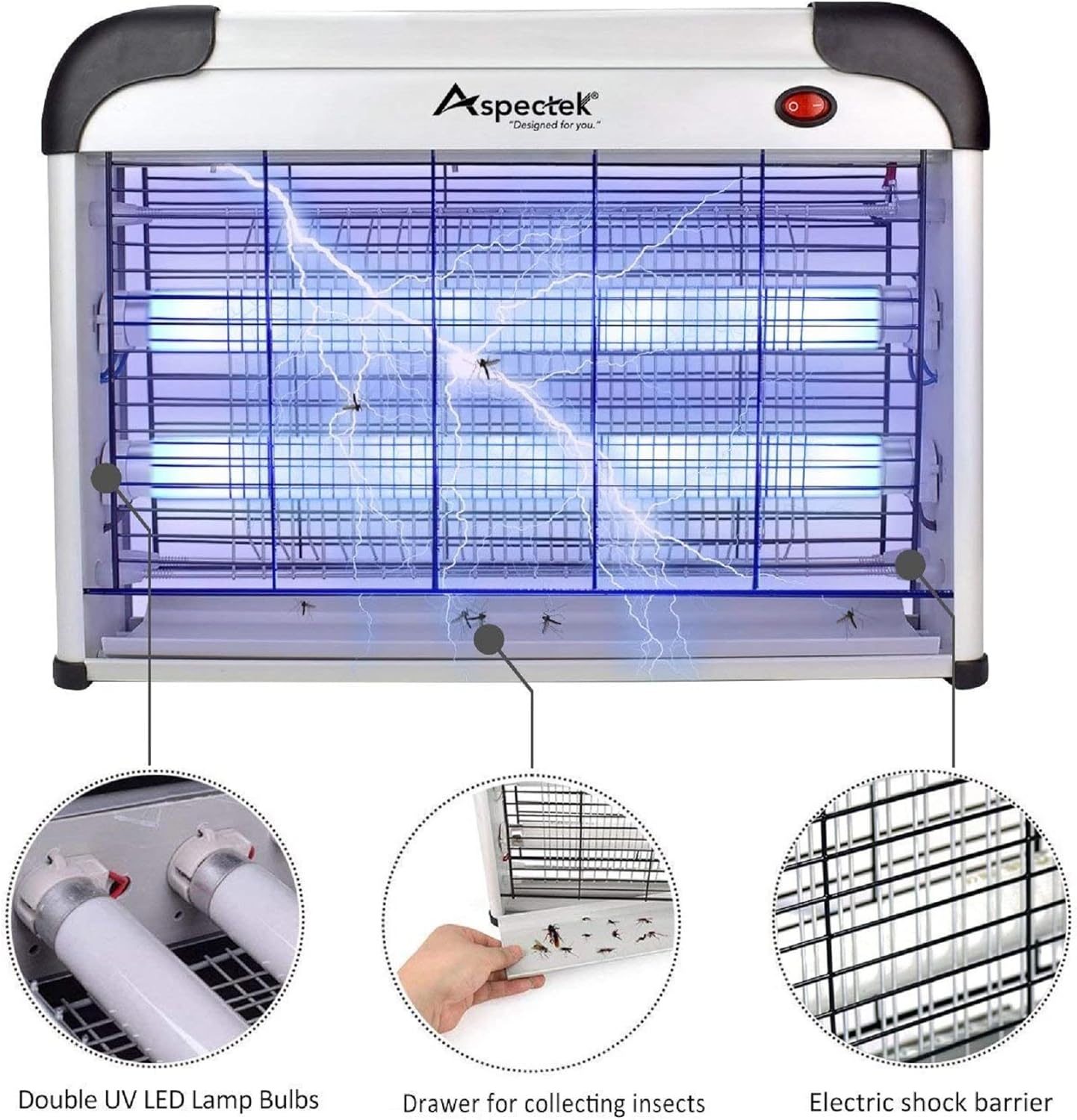 Aspectek 20W Indoor Bug Zapper, Includes 2 Replacement Bulbs, Mosquito Zapper, Insect Zapper, Bug Lamp Zapper