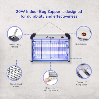 Aspectek 20W Indoor Bug Zapper, Includes 2 Replacement Bulbs, Mosquito Zapper, Insect Zapper, Bug Lamp Zapper