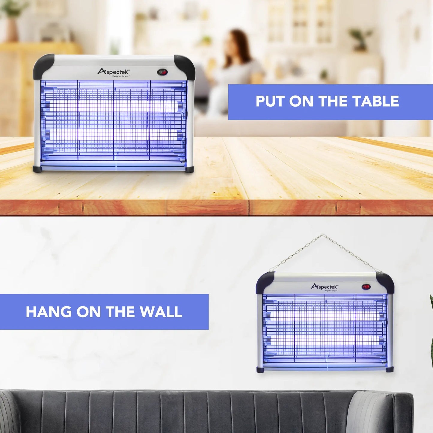 Aspectek 20W Indoor Bug Zapper, Includes 2 Replacement Bulbs, Mosquito Zapper, Insect Zapper, Bug Lamp Zapper