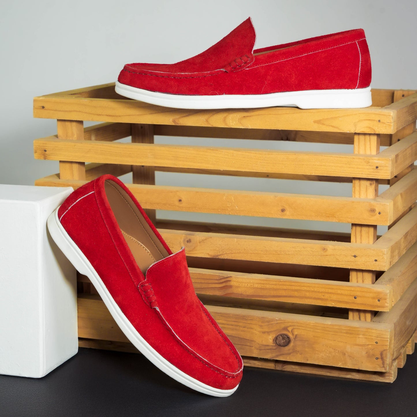 Monaco Suede Loafer ( Firestone Red ) - 100% Pure Suede Leather