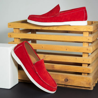 Monaco Suede Loafer ( Firestone Red ) - 100% Pure Suede Leather